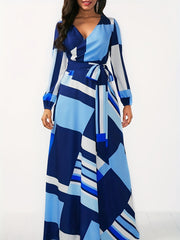  Sexy Dress Random Geometric Print V Neck Wrap Dress