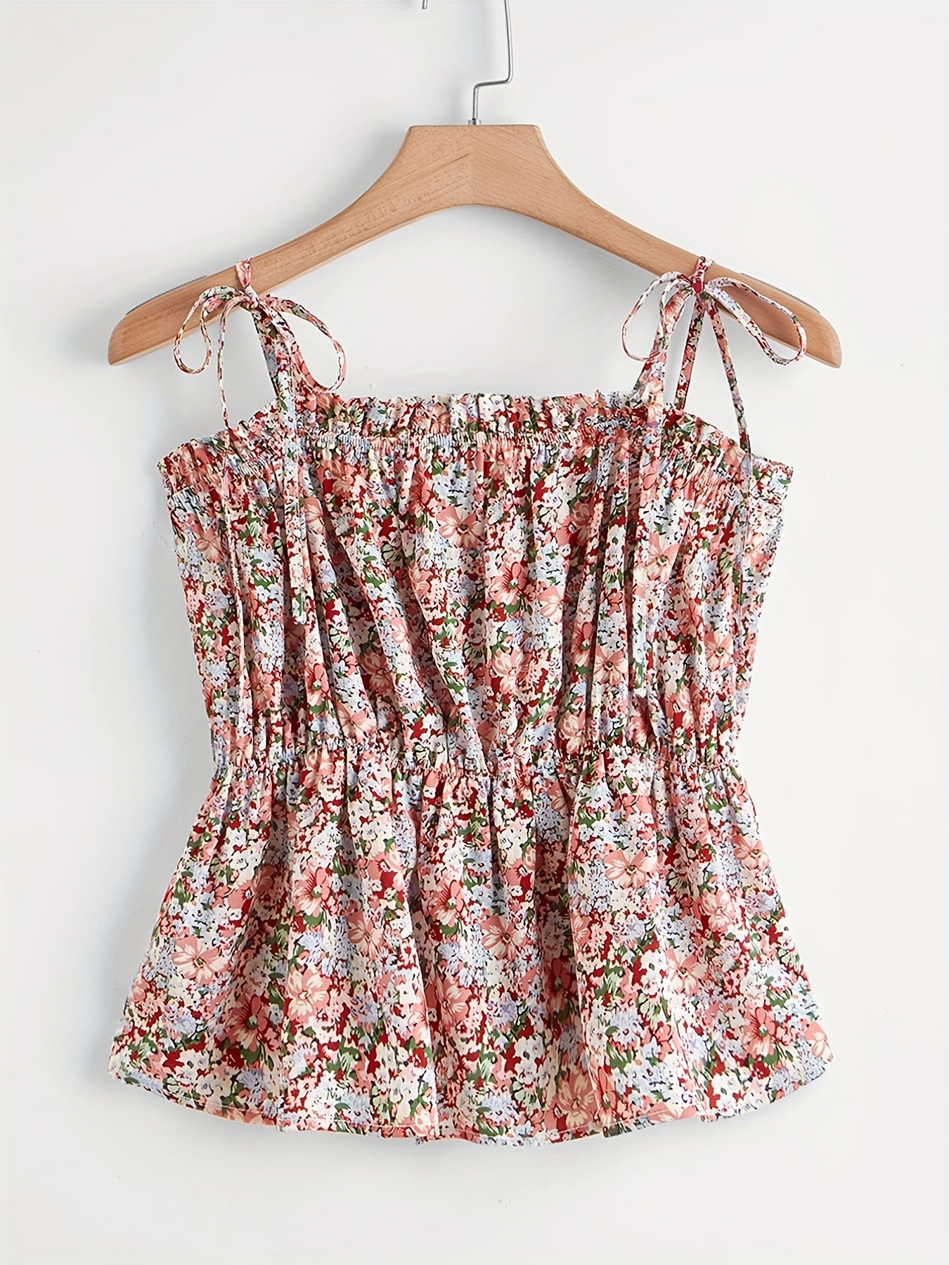  Boho Cami Top Women's Plus Floral Print Tie Shoulder Cami Top