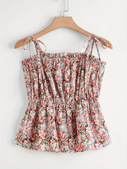  Boho Cami Top Women's Plus Floral Print Tie Shoulder Cami Top