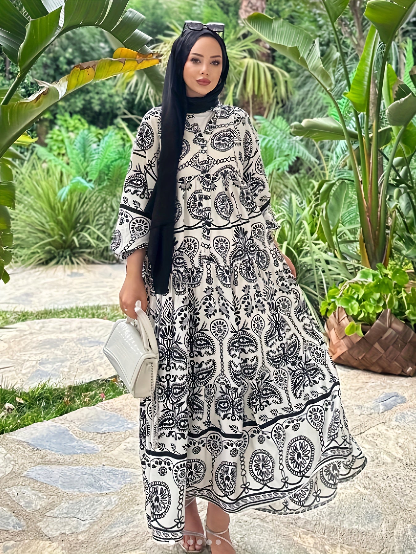  Casual Kaftan Dress Women's Plus Paisley Floral Print Maxi Dress