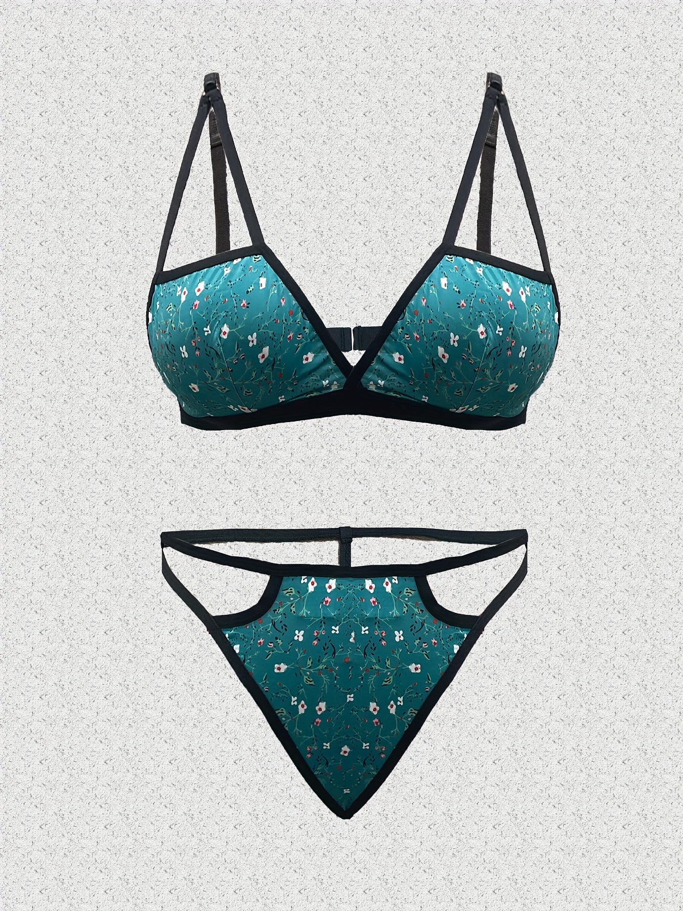  Floral Cut Out Bikini Bra & Panty Lingerie Set