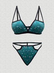  Floral Cut Out Bikini Bra & Panty Lingerie Set