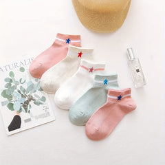 5 Pairs Star Print Socks Crew Short Women's Stockings & Hosiery