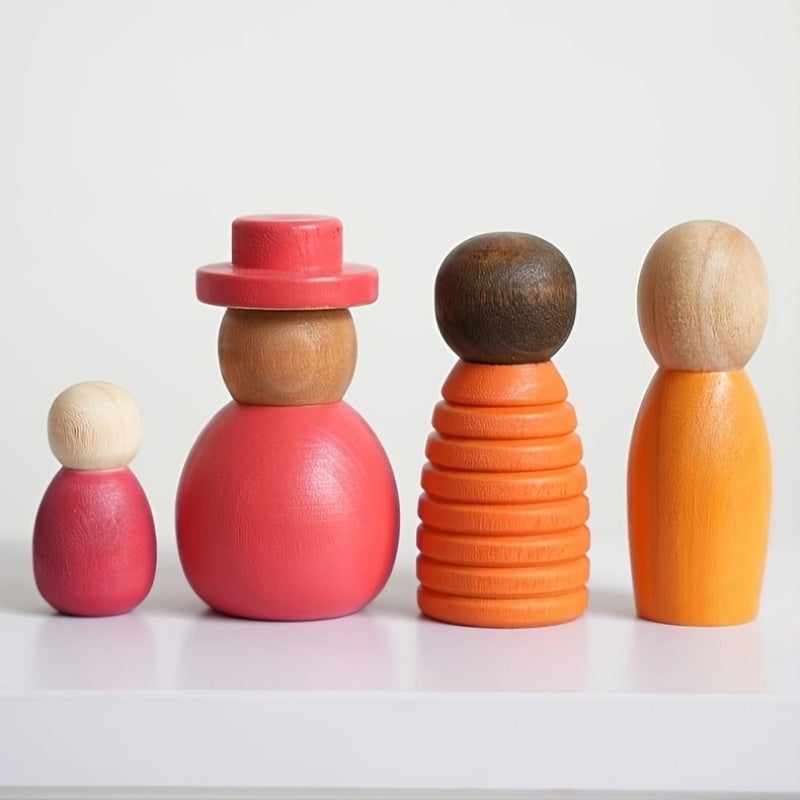 12pcs Wooden Rainbow Figurines Colorful Statues Decorative Items