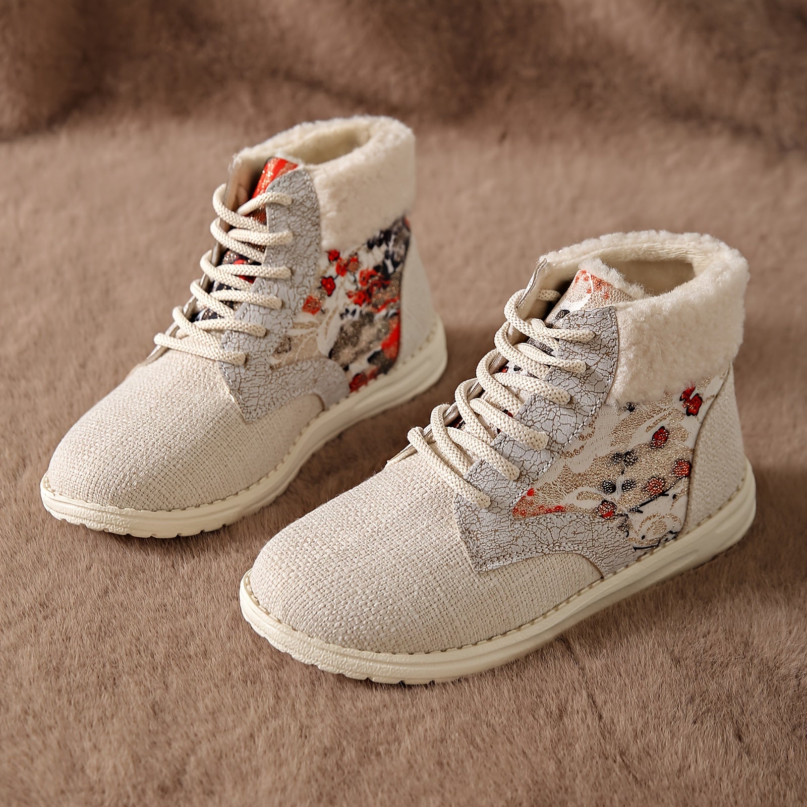 Ethnic Style Snow Boots Plush Lined Thermal Furry Shoes