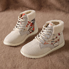 Ethnic Style Snow Boots Plush Lined Thermal Furry Shoes