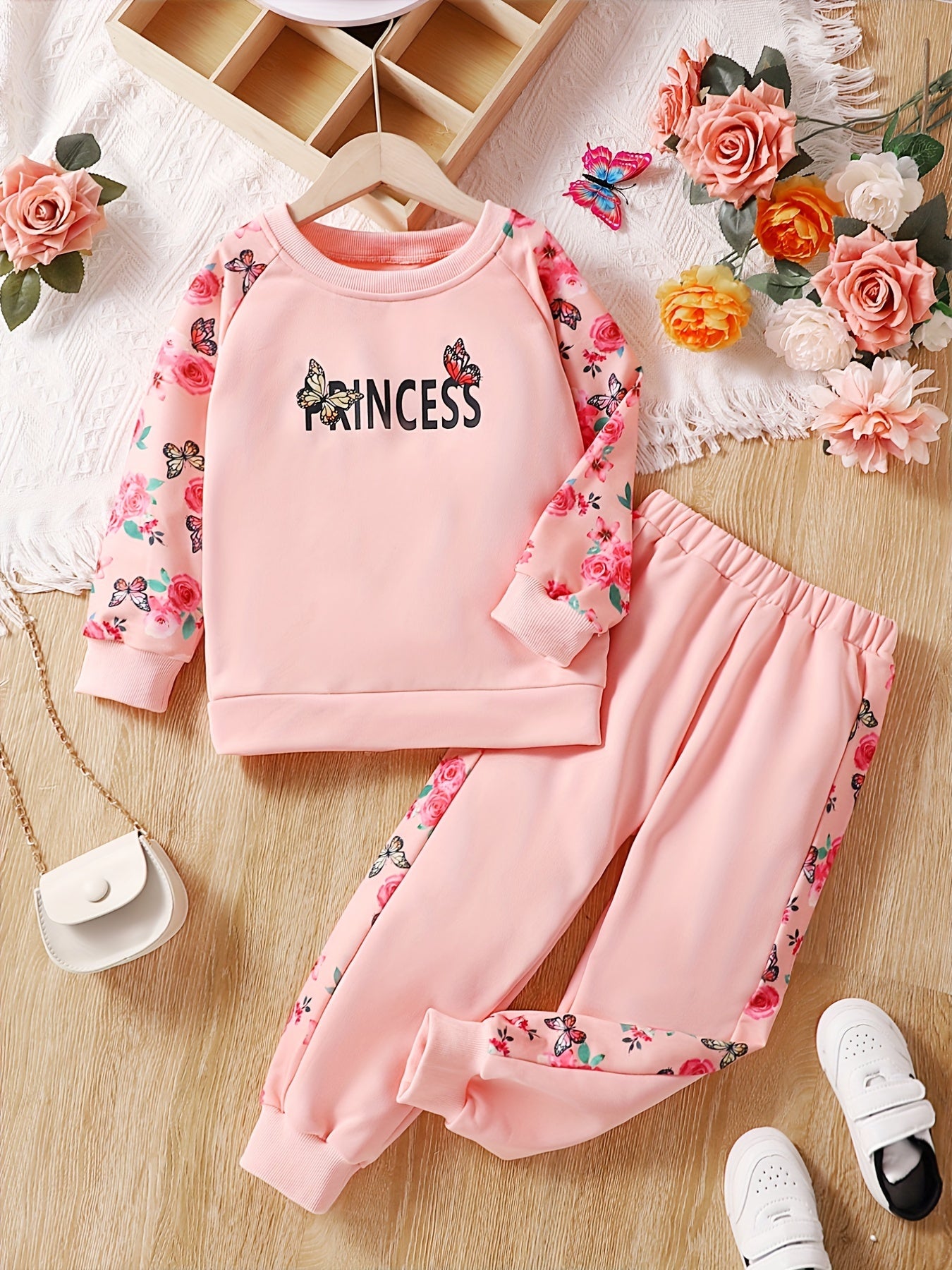 Toddler Girl's Princess Sweatshirt & Sweatpants Set for Spring Fall
