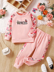 Toddler Girl's Princess Sweatshirt & Sweatpants Set for Spring Fall
