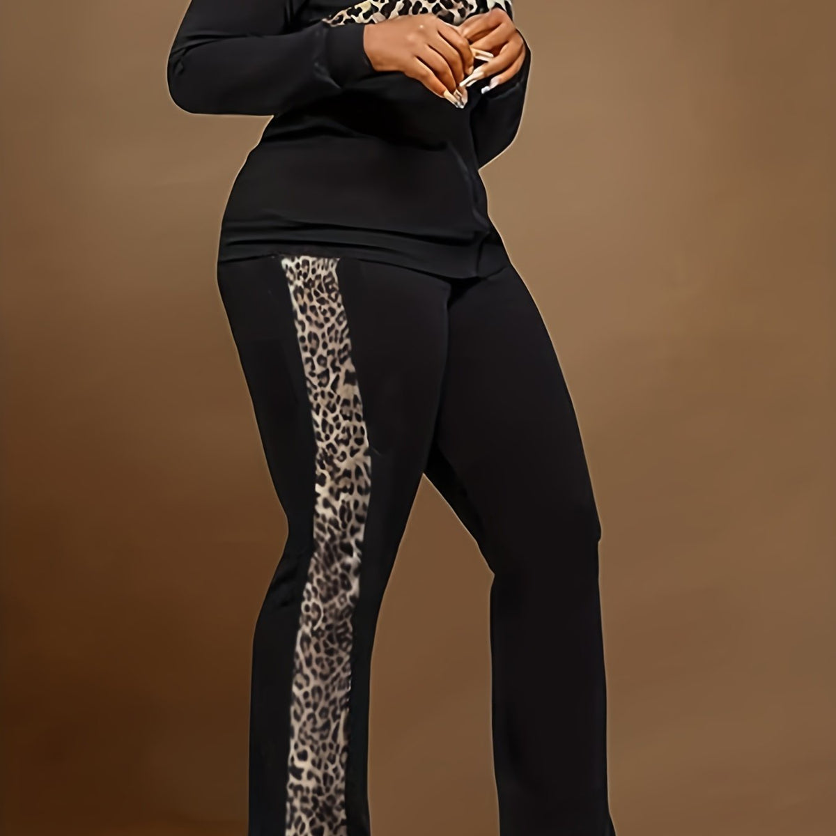 Leopard Print Coat & Pants Set