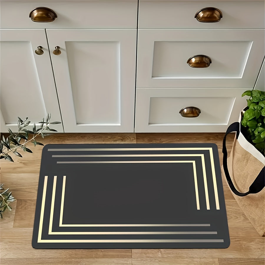 Golden Lines Print Kitchen Mat Anti-fatigue Runner Rug