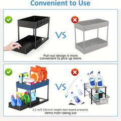 2 Tier Sliding Cabinet Basket Organizer Under Sink Storage Bathroom Kitchen