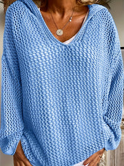  Solid Long Sleeve Stretch Hooded Sweater