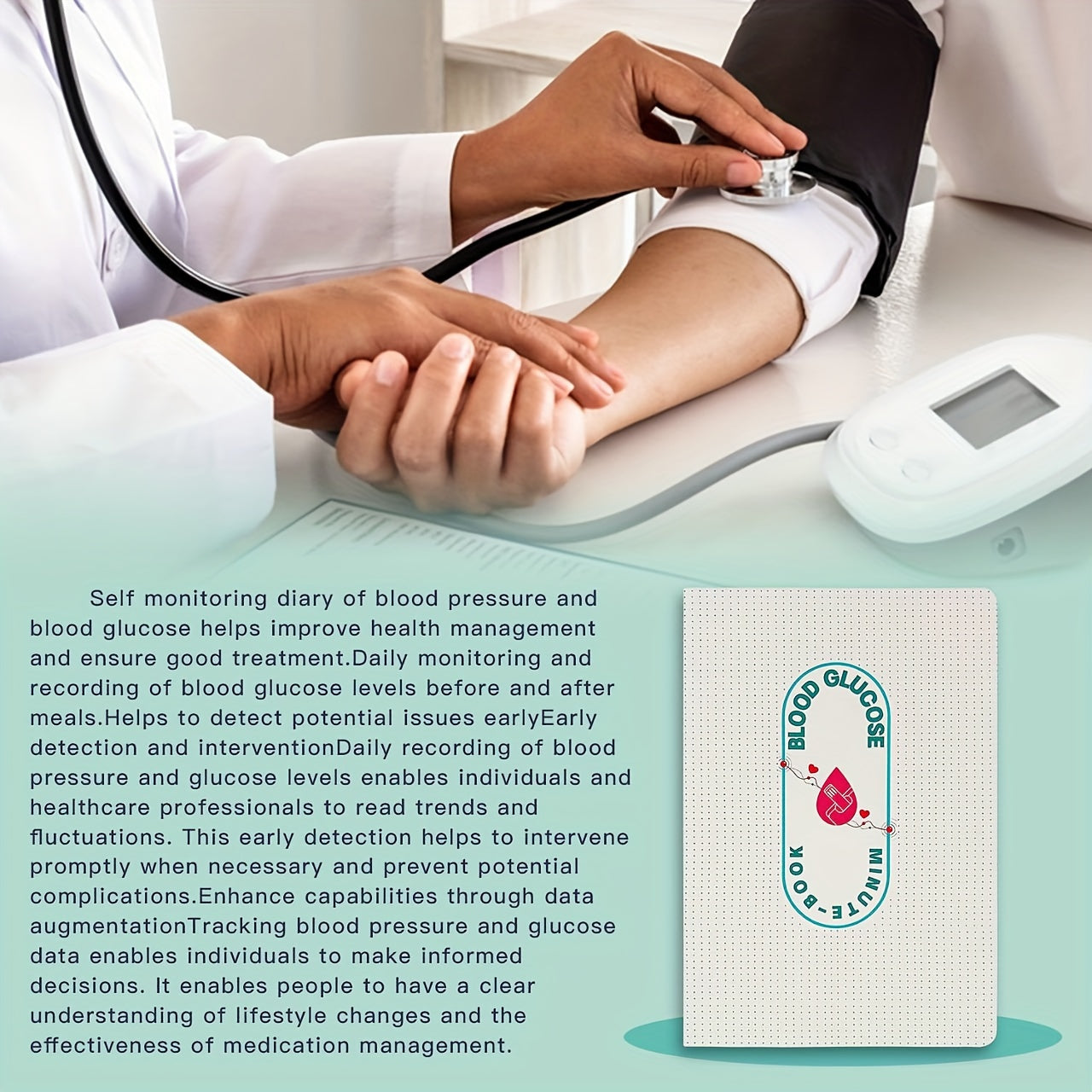 A5 Health Logbook: Blood Glucose, Pressure & Heart Rate