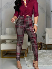  Plaid Print High Rise Skinny Trousers