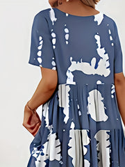  Casual Dress Women's Tie Dye Short Sleeve Maxi Smock Dress