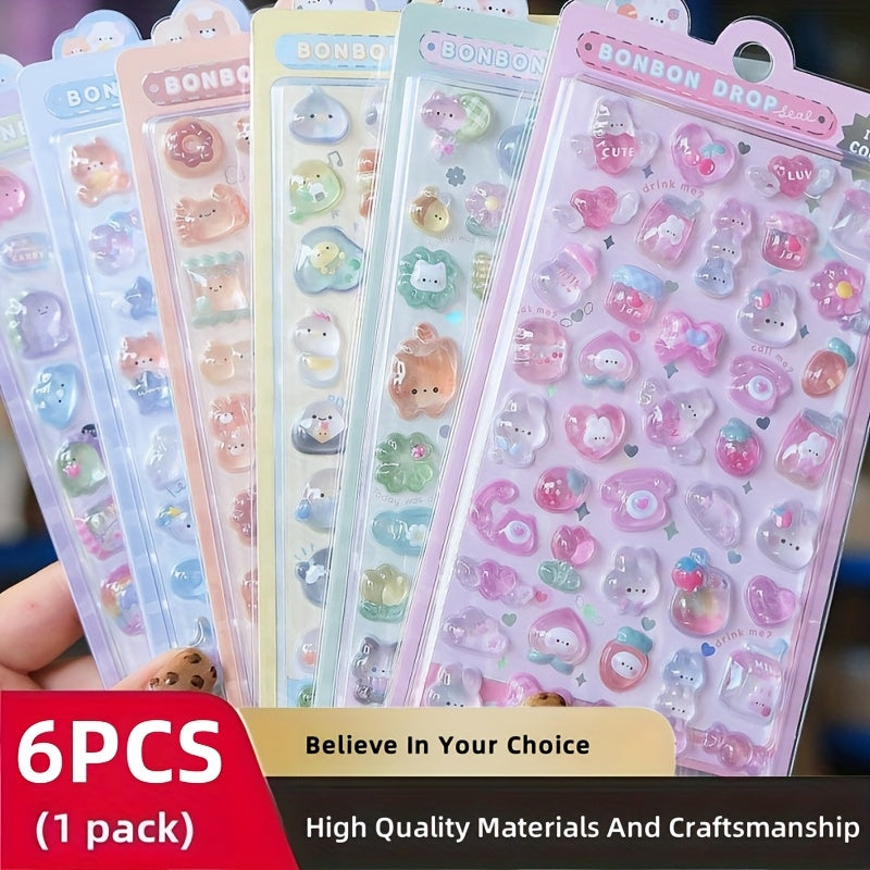 6 Sheets 300 3D Embossed Stickers Colorful Animals DIY Notebook Scrapbook Decor