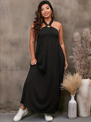  Solid Ring Criss Cross Maxi Dress with Pockets