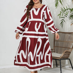  Graffiti Print Lantern Sleeve Maxi Dress