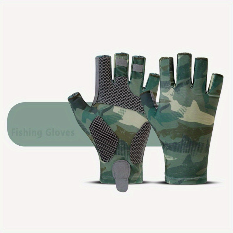 Camouflage Fishing Gloves Ice Viscose Elastic Fingerless Gloves Unisex