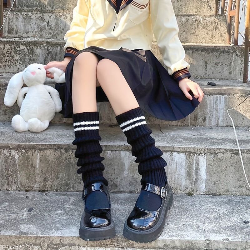 Striped Knitted Knee High Socks Women's Stockings