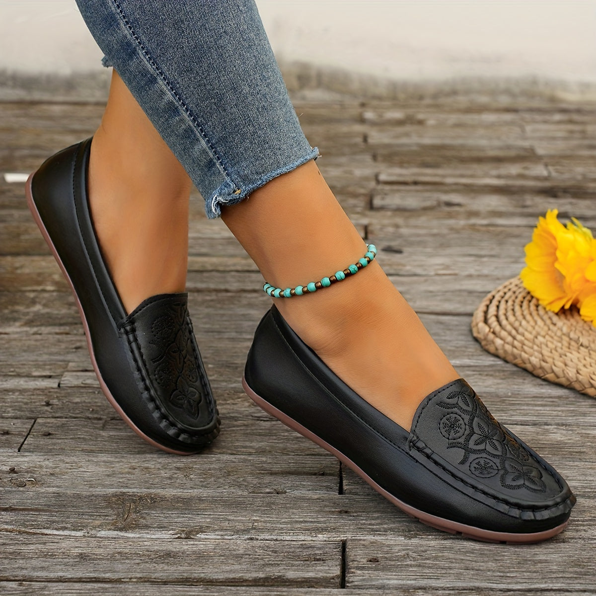 Women's Floral Embroidered Slip On Soft Sole Shoes