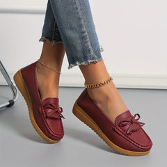 Women's Bow Wedge Loafers Comfy Slip On Shoes Casual Walking