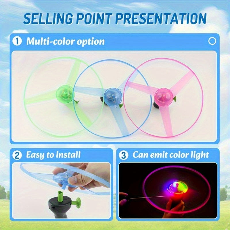 Flashing Flying Disc with Launch Rod & Cable Outdoor Flying Toy