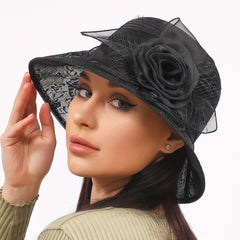 Flower Derby Hat Mesh Breathable Bucket Hat Women Church Hats