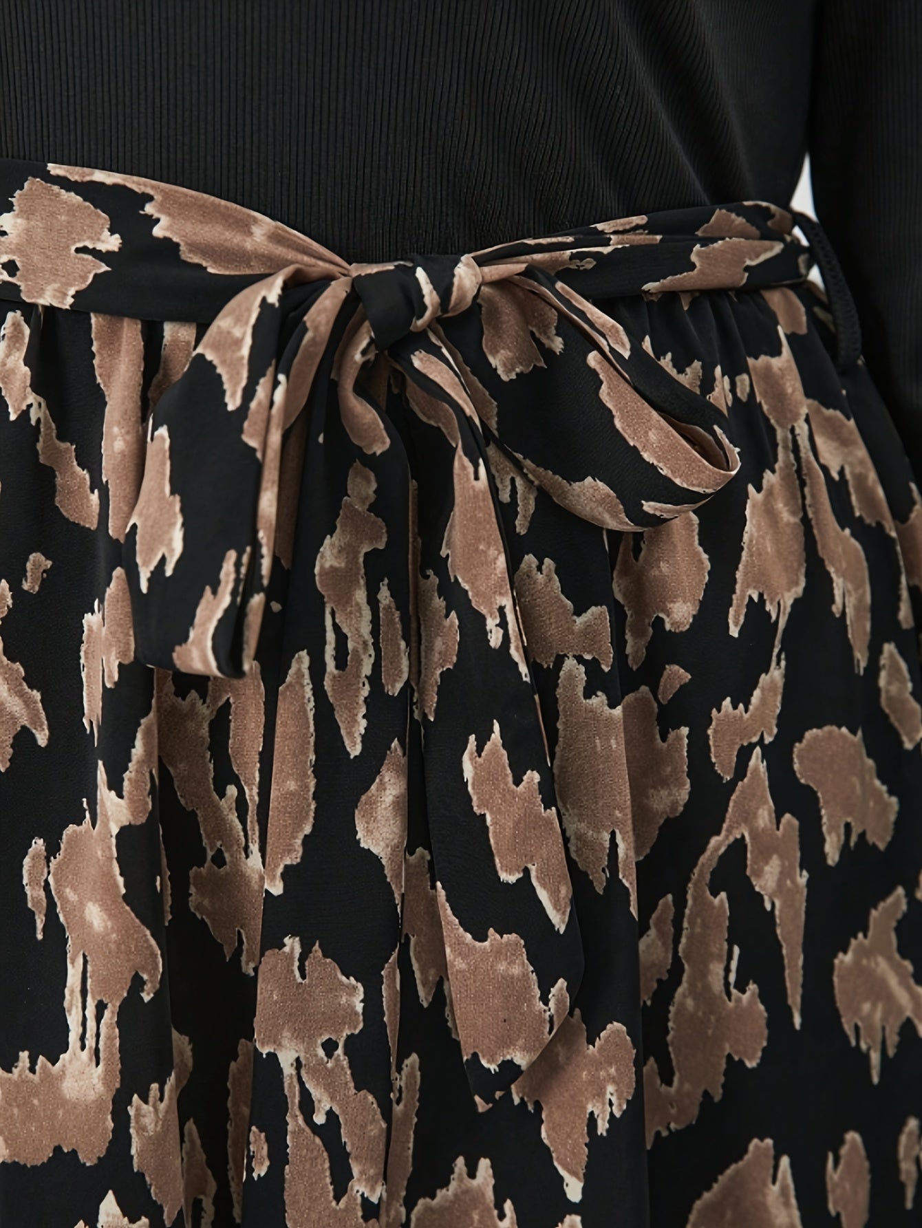  Colorblock Leopard Print Square Neck Dress