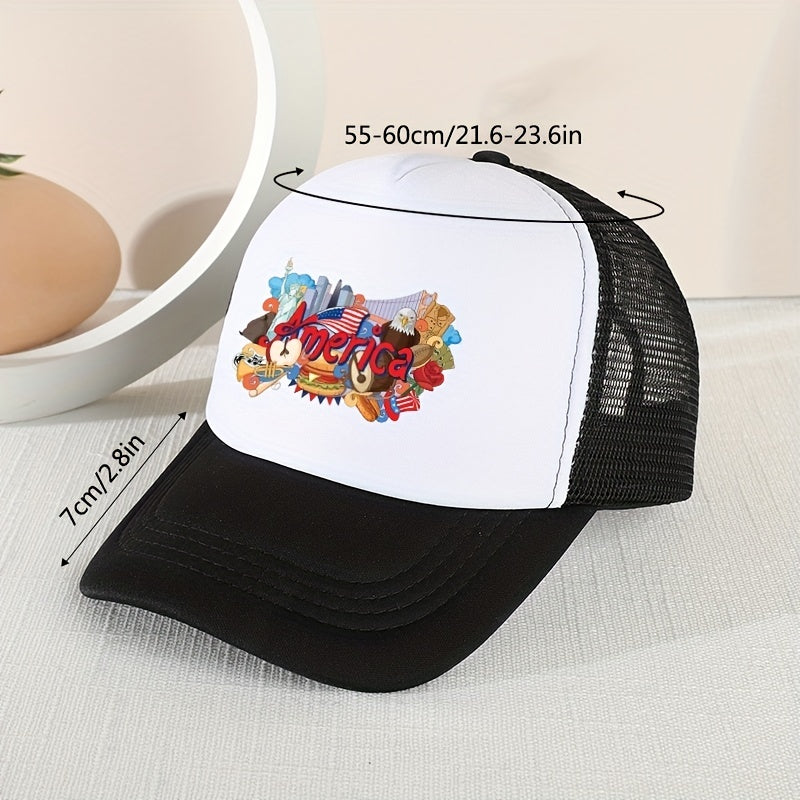 Cartoon America Printed Baseball Cap Unisex Breathable Mesh Trucker Hat