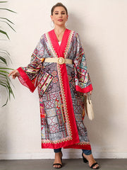  Boho Kimono Scarf Print Bat Sleeve Beach Cover