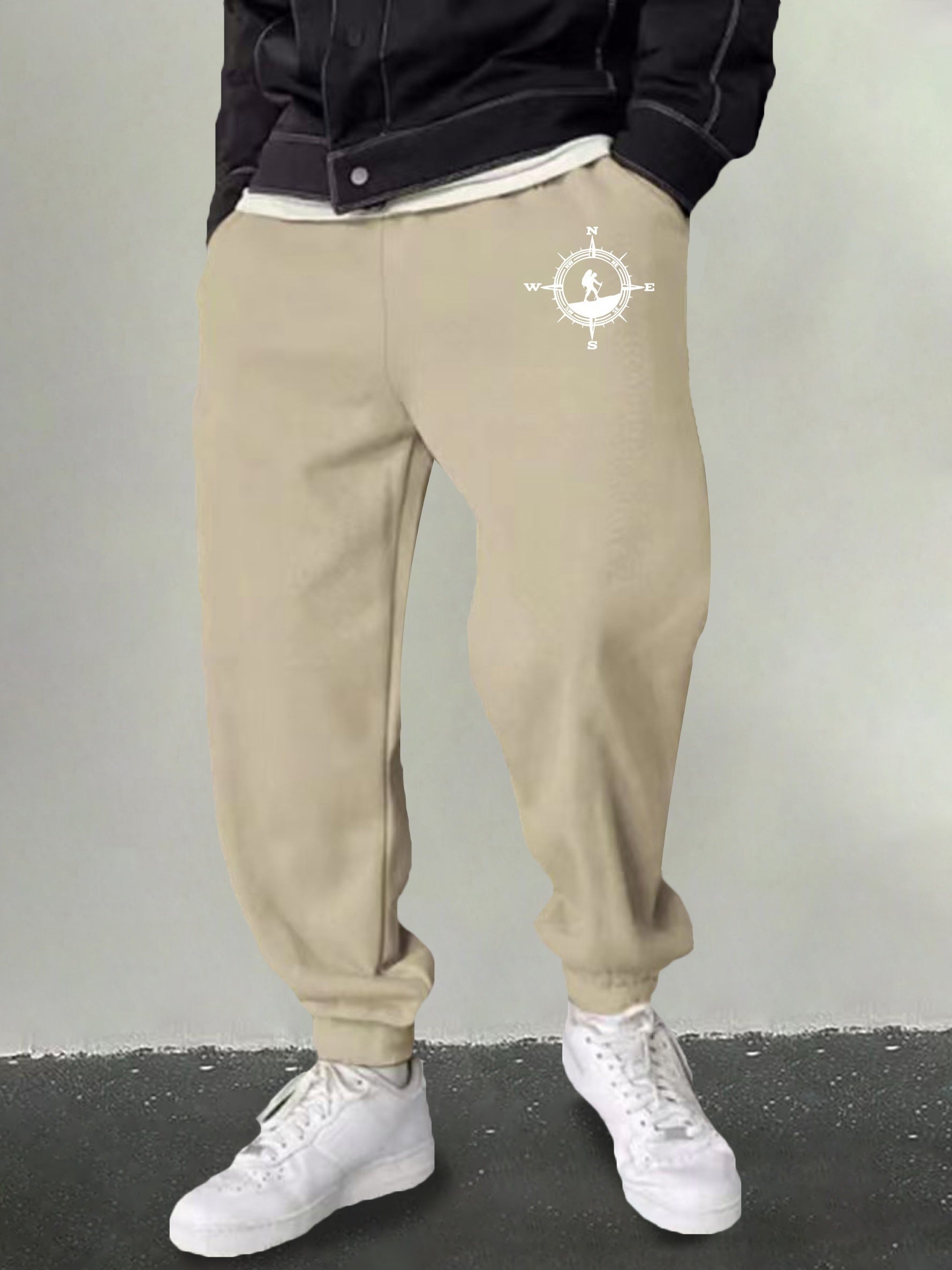 Men's Compass Graphic Sweatpants Casual Stretch Joggers for Outdoor