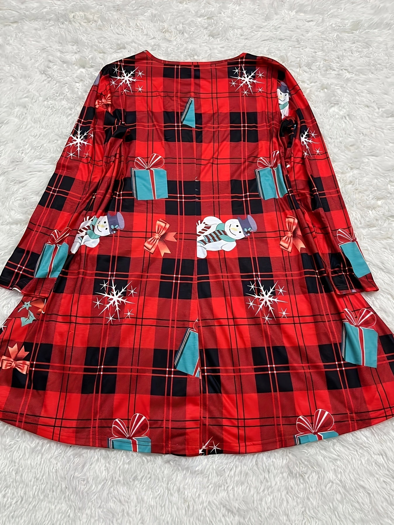  Christmas Dress Women's Plus Christmas & Snowman Print Round Neck