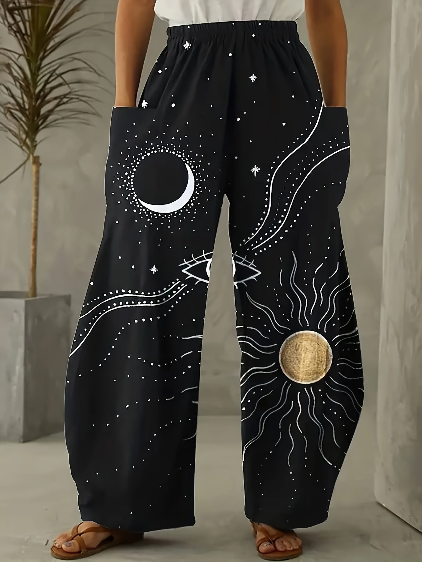  Sun & Moon Print Wide Leg Trousers