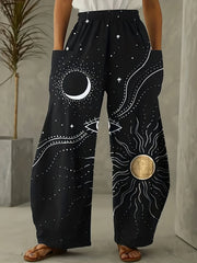  Sun & Moon Print Wide Leg Trousers