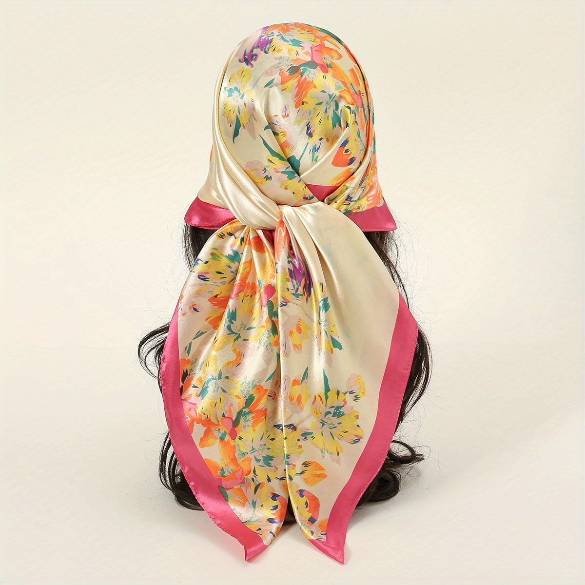 Flower Print Bandana Satin Shawl Silk Square Scarf Head Wrap