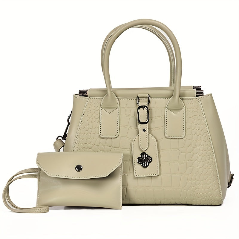 Crocodile Embossed Tote Satchel Bag With Purse For Work
