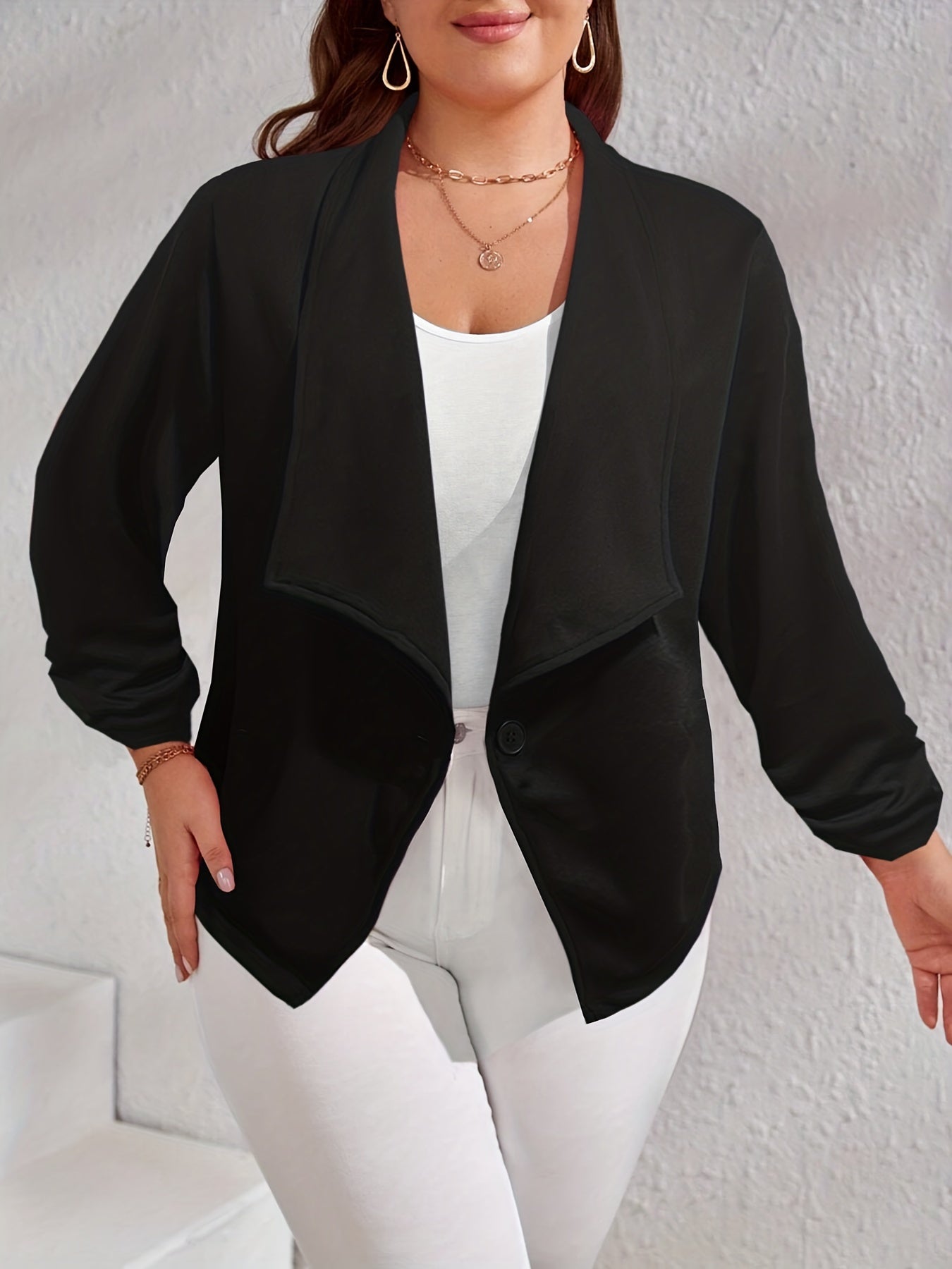  Solid Long Sleeve Open Front Blazer