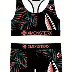 Girls' Monster Graphic Top & Shorts Casual Outfits For Sports Gift