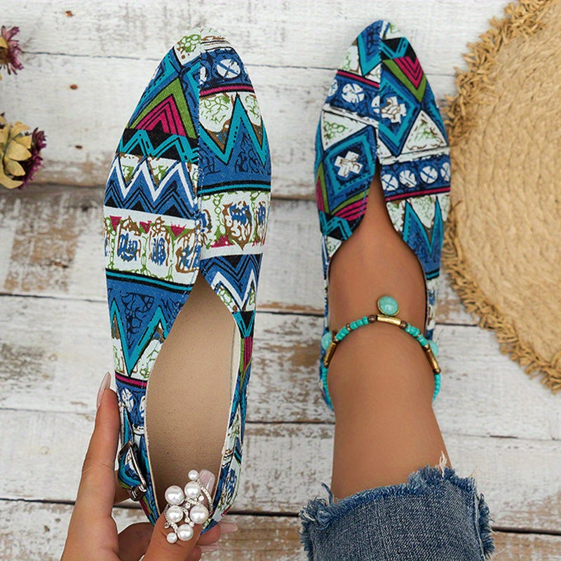 Women's Tribal Style Flat Shoes Pointed Toe Slip On Casual Canvas Flats