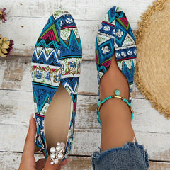 Women's Tribal Style Flat Shoes Pointed Toe Slip On Casual Canvas Flats