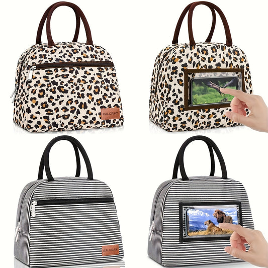 BALORAY Insulated Lunch Bag Leopard Print Striped Pearl Aluminum Foil
