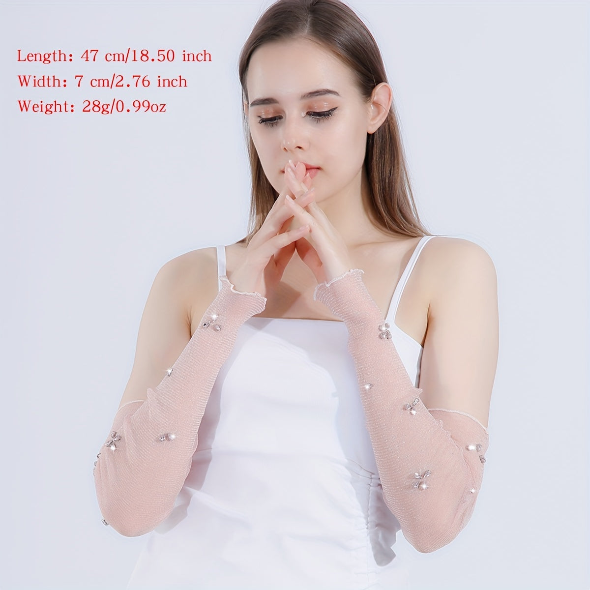 Rhinestone Flower Pink Ruffles Gloves - Sunscreen Sleeves