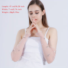 Rhinestone Flower Pink Ruffles Gloves - Sunscreen Sleeves
