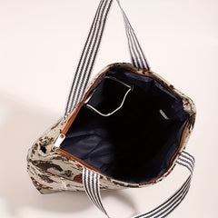 Vintage Cartoon Print Tote Bag Canvas Shoulder Handbag Women's Satchel Purse