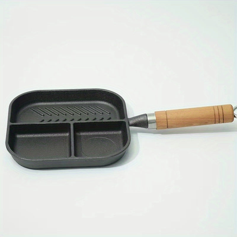 3-Section Cast Iron Frying Pan for Breakfast Grilling Hot Dogs Omelettes Steaks