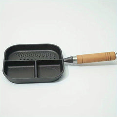 3-Section Cast Iron Frying Pan for Breakfast Grilling Hot Dogs Omelettes Steaks