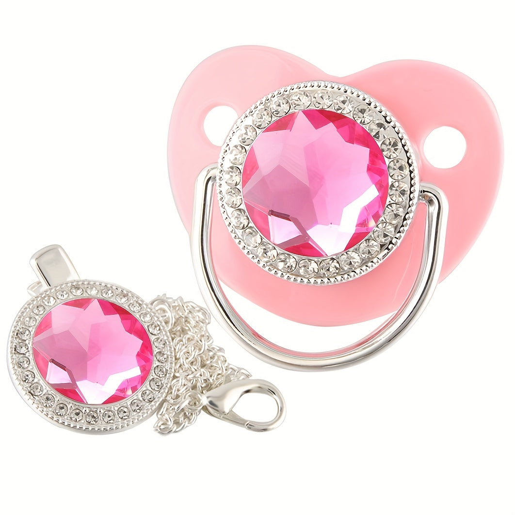Pink Baby Soothing Pacifier with Chain Clip