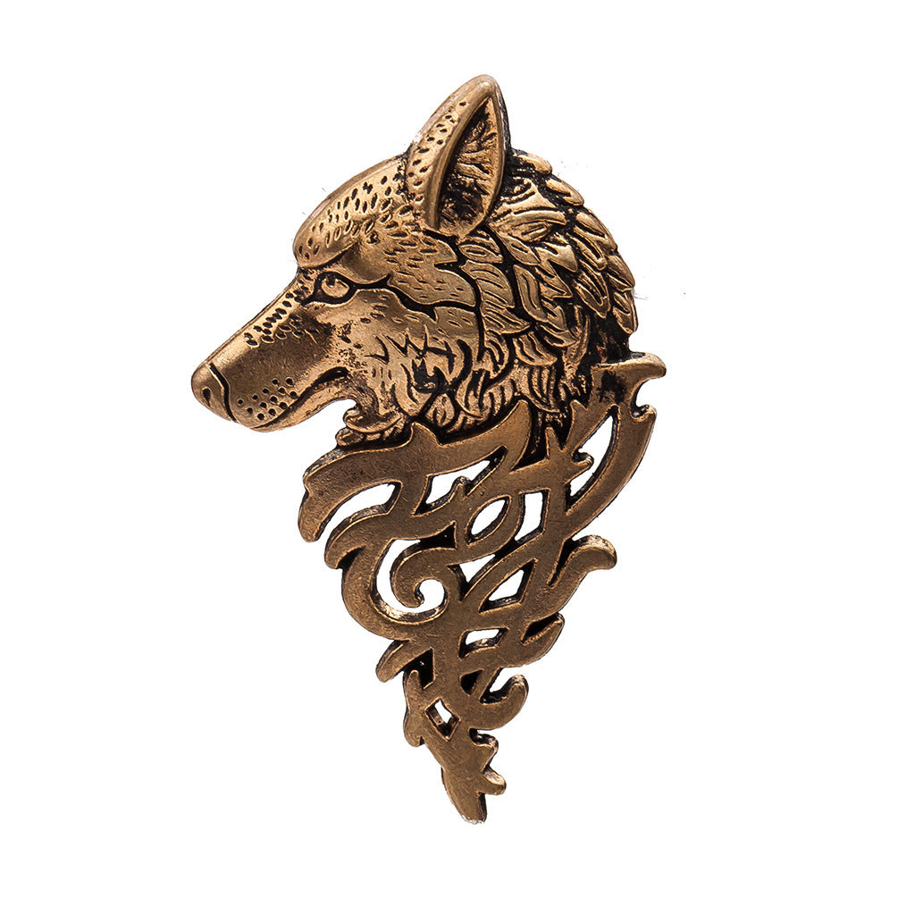 Vintage Men's Suit Collar Pin Wolf Head Brooch