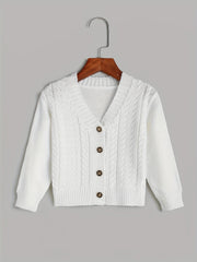 Kids Button V neck Knit Cardigan Sweater Coat Top For Toddlers